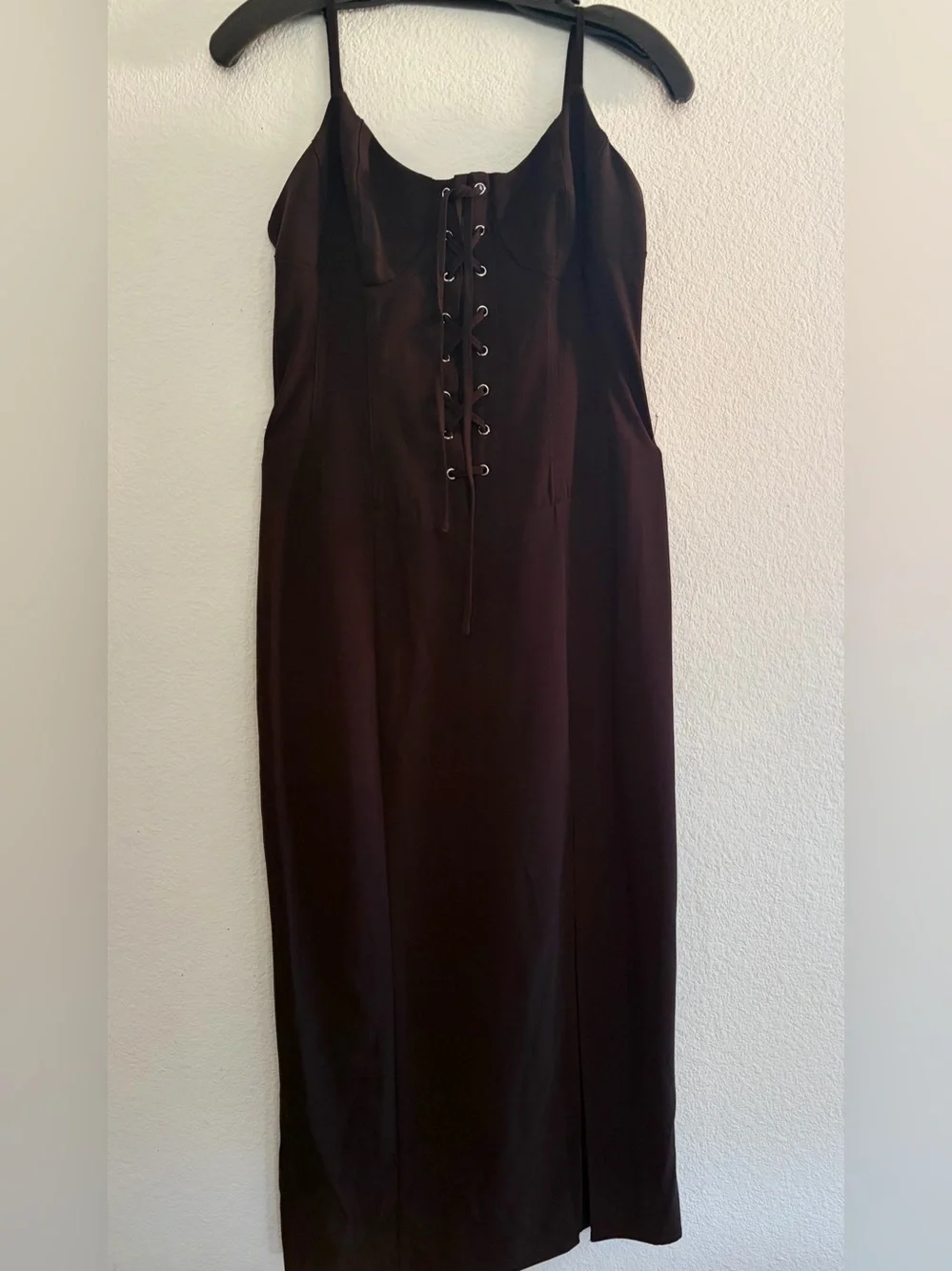 Avec Les Filles Dark Brown Lace-Up Midi Dress